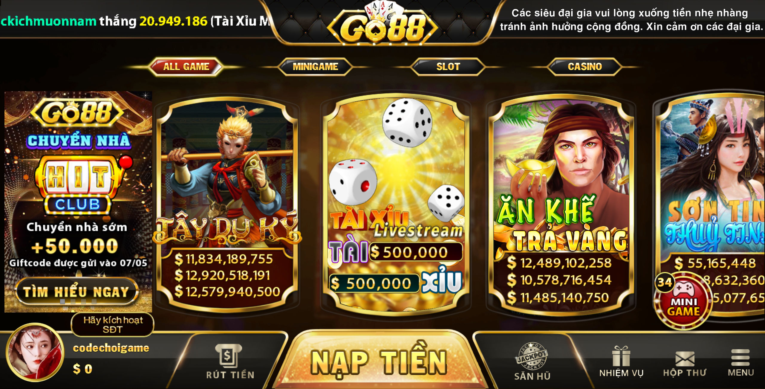 Mua src Game bài, tài xỉu - Go88S Full Game Tài Xỉu Md5, Bắn Cá, Bắn Máy Bay, Slots